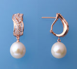 Rose Gold Plated Silver Earrings with 10.5-11mm Drop Shape Freshwater Pearl and Cubic Zirconia - Wing Wo Hing Jewelry Group - Pearl Jewelry Manufacturer
