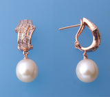 Rose Gold Plated Silver Earrings with 10.5-11mm Drop Shape Freshwater Pearl and Cubic Zirconia - Wing Wo Hing Jewelry Group - Pearl Jewelry Manufacturer