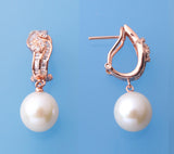 Rose Gold Plated Silver Earrings with 10.5-11mm Drop Shape Freshwater Pearl and Cubic Zirconia - Wing Wo Hing Jewelry Group - Pearl Jewelry Manufacturer
