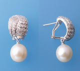 Sterling Silver Earrings with 10.5-11mm Drop Shape Freshwater Pearl and Cubic Zirconia - Wing Wo Hing Jewelry Group - Pearl Jewelry Manufacturer