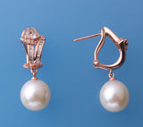 Rose Gold Plated Silver Earrings with 10.5-11mm Drop Shape Freshwater Pearl and Cubic Zirconia - Wing Wo Hing Jewelry Group - Pearl Jewelry Manufacturer