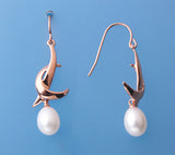 Rose Gold Plated Silver Earrings with 7-7.5mm Drop Shape Freshwater Pearl - Wing Wo Hing Jewelry Group - Pearl Jewelry Manufacturer