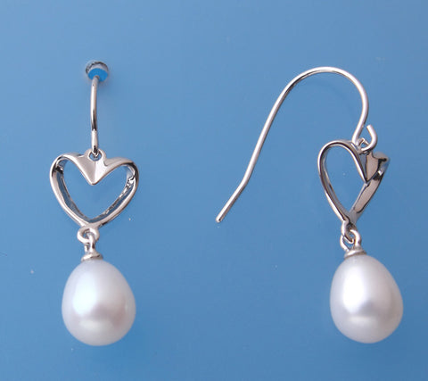 Sterling Silver Earrings with 7-7.5mm Oval Shape Freshwater Pearl