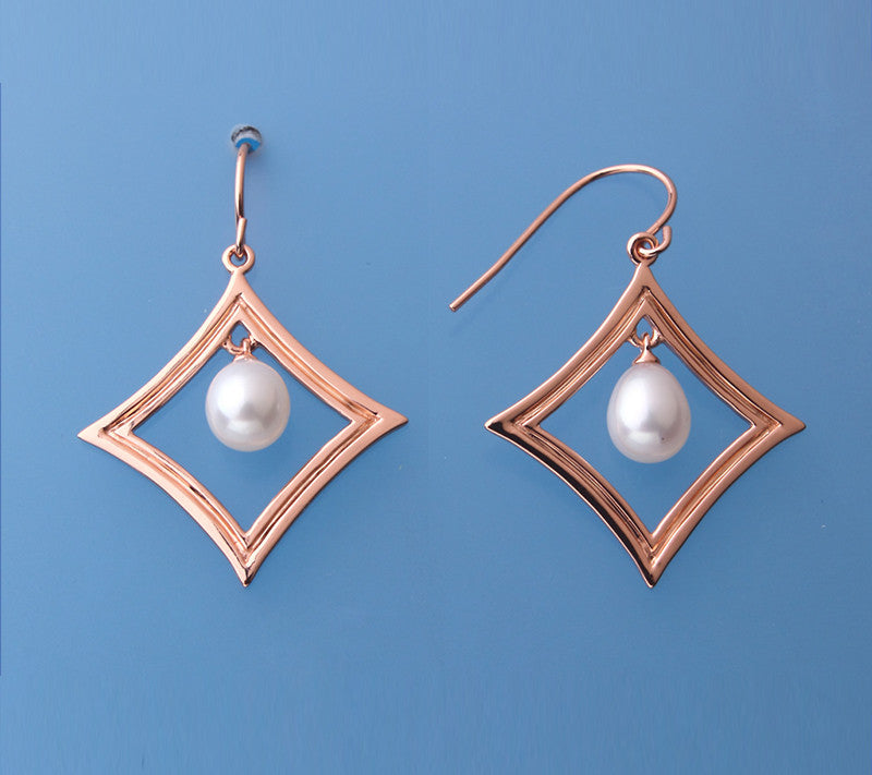 Rose Gold Plated Silver Earrings with 6.5-7mm Drop Shape Freshwater Pearl - Wing Wo Hing Jewelry Group - Pearl Jewelry Manufacturer