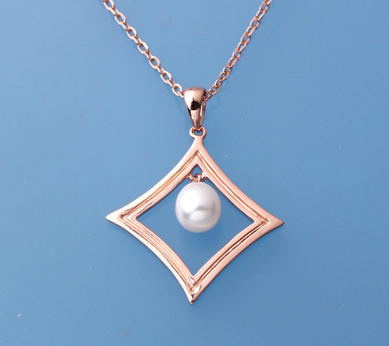 Rose Gold Plated Silver Pendant with 6.5-7mm Drop Shape Freshwater Pearl - Wing Wo Hing Jewelry Group - Pearl Jewelry Manufacturer
