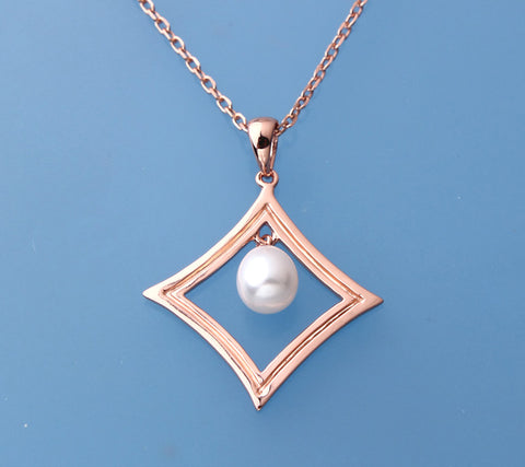Rose Gold Plated Silver Pendant with 6.5-7mm Drop Shape Freshwater Pearl