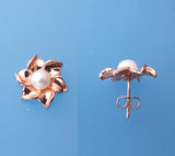 Rose Gold Plated Silver Earrings with 5.5-6mm Button Shape Freshwater Pearl - Wing Wo Hing Jewelry Group - Pearl Jewelry Manufacturer