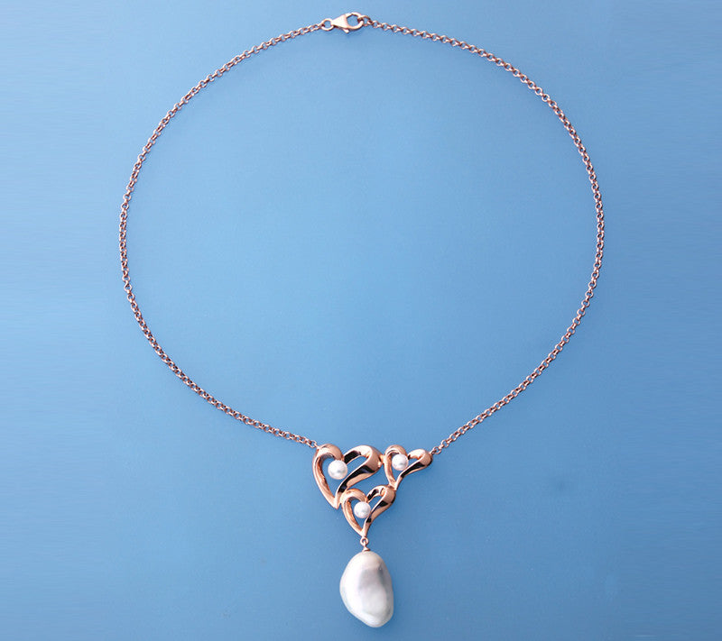 Rose Gold Plated Silver Pendant with Button and Baroque Shape Freshwater Pearl - Wing Wo Hing Jewelry Group - Pearl Jewelry Manufacturer