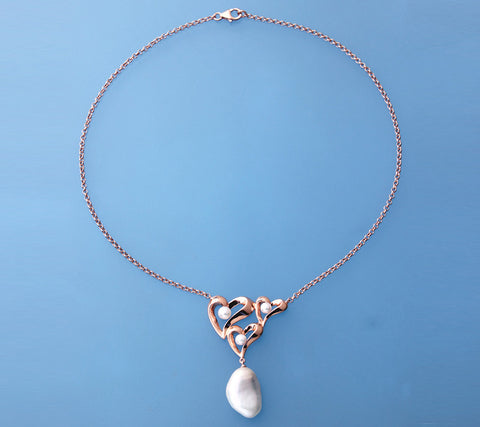 Rose Gold Plated Silver Pendant with Button and Baroque Shape Freshwater Pearl