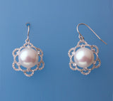 Sterling Silver Earrings with 11-11.5mm Button Shape Freshwater Pearl and Cubic Zirconia - Wing Wo Hing Jewelry Group - Pearl Jewelry Manufacturer