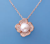 Rose Gold Plated Silver Pendant with 8.5-9mm Button Shape Freshwater Pearl and Cubic Zirconia - Wing Wo Hing Jewelry Group - Pearl Jewelry Manufacturer