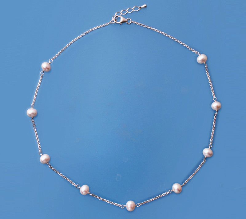 Sterling Silver Necklace with 6-6.5mm Potato Shape Freshwater Pearl - Wing Wo Hing Jewelry Group - Pearl Jewelry Manufacturer