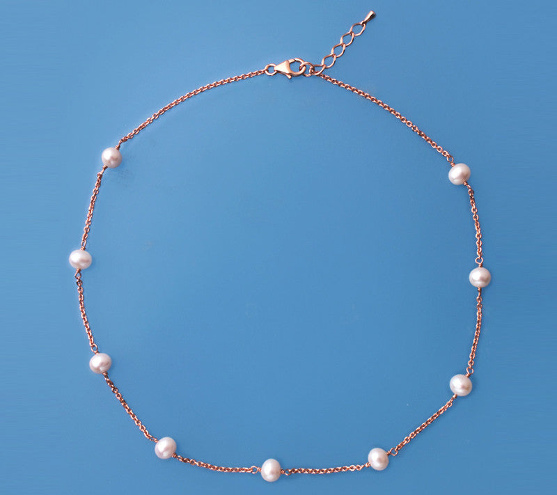 Rose Gold Plated Silver Necklace with 6-6.5mm Potato Shape Freshwater Pearl - Wing Wo Hing Jewelry Group - Pearl Jewelry Manufacturer