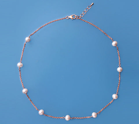Rose Gold Plated Silver Necklace with 6-6.5mm Potato Shape Freshwater Pearl