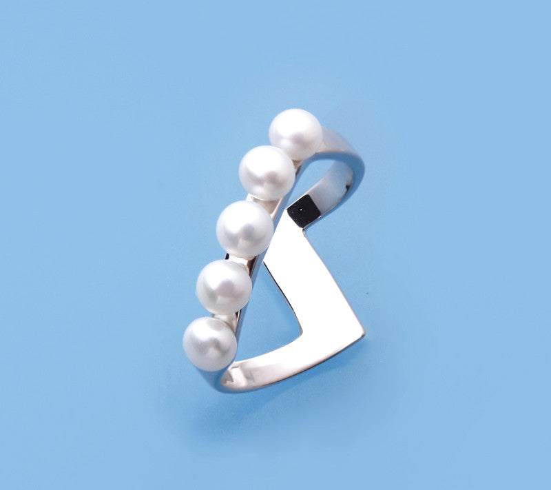 Sterling Silver Ring with 4-4.5mm Button Shape Freshwater Pearl - Wing Wo Hing Jewelry Group - Pearl Jewelry Manufacturer
