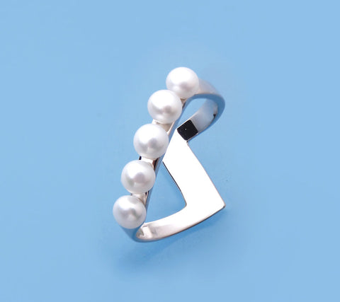 Sterling Silver Ring with 4-4.5mm Button Shape Freshwater Pearl