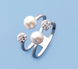 Sterling Silver Ring with 5.5-6mm Round Shape Freshwater Pearl and Crystal Ball - Wing Wo Hing Jewelry Group - Pearl Jewelry Manufacturer