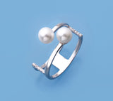 Sterling Silver Ring with 5-5.5mm Round Shape Freshwater Pearl and Cubic Zirconia - Wing Wo Hing Jewelry Group - Pearl Jewelry Manufacturer