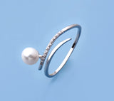 Sterling Silver Ring with 5-5.5mm Round Shape Freshwater Pearl and Cubic Zirconia - Wing Wo Hing Jewelry Group - Pearl Jewelry Manufacturer