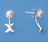 Sterling Silver Earrings with 7-7.5mm Button Shape Freshwater Pearl - Wing Wo Hing Jewelry Group - Pearl Jewelry Manufacturer