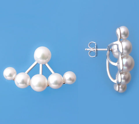 Sterling Silver Earrings Jacket with Button Shape Freshwater Pearl