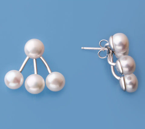 Sterling Silver Earrings Jacket with Button Shape Freshwater Pearl