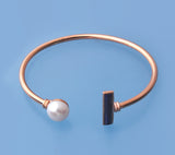 Rose Gold Plated Silver Bangle with 10-10.5mm Button Shape Freshwater Pearl and Lapis Lazuli - Wing Wo Hing Jewelry Group - Pearl Jewelry Manufacturer