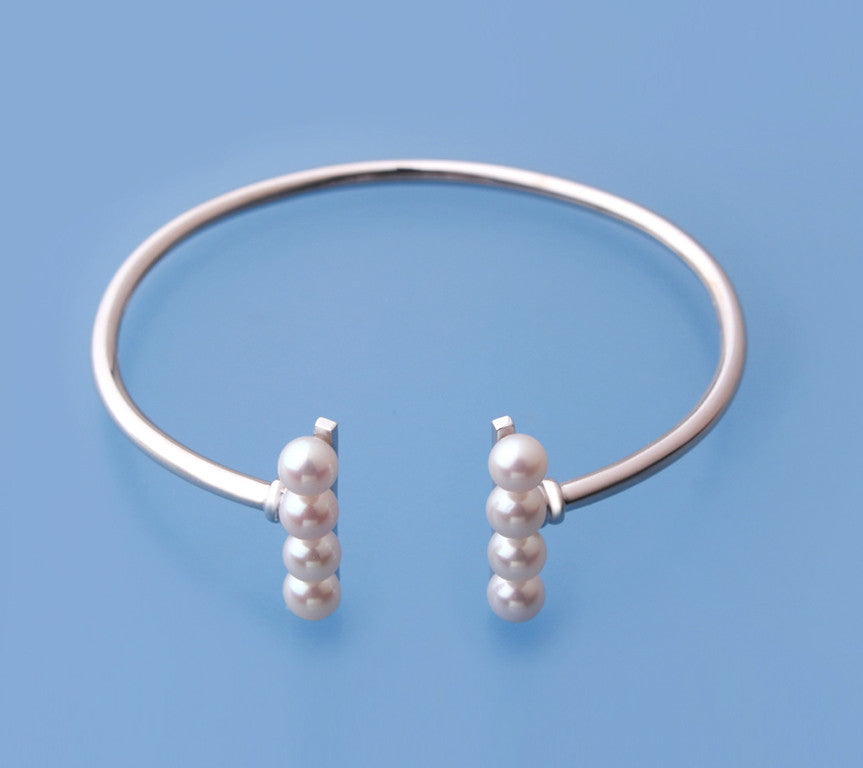 Sterling Silver Bangle with 5.5-6mm Round Shape Freshwater Pearl - Wing Wo Hing Jewelry Group - Pearl Jewelry Manufacturer