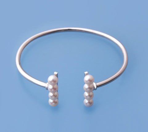 Sterling Silver Bangle with 5.5-6mm Round Shape Freshwater Pearl