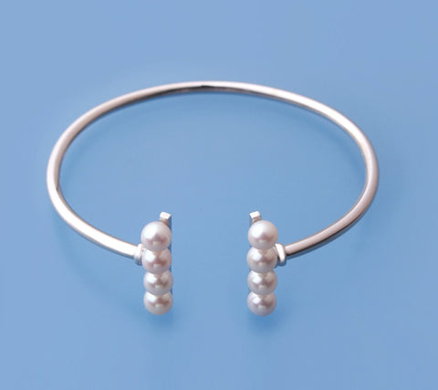 Sterling Silver Bangle with 5.5-6mm Round Shape Freshwater Pearl