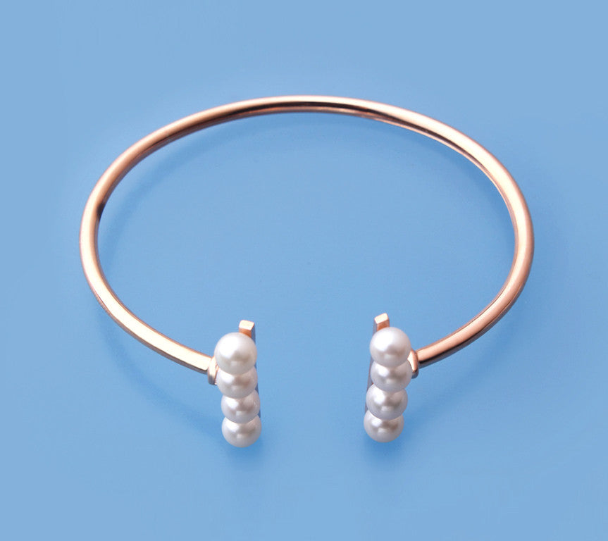 Rose Gold Plated Silver Bangle with 5.5-6mm Round Shape Freshwater Pearl - Wing Wo Hing Jewelry Group - Pearl Jewelry Manufacturer