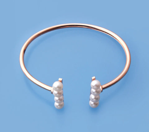 Rose Gold Plated Silver Bangle with 5.5-6mm Round Shape Freshwater Pearl