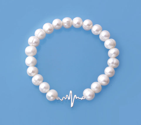 Sterling Silver Bracelet with 7-8mm Ringed Shape Freshwater Pearl