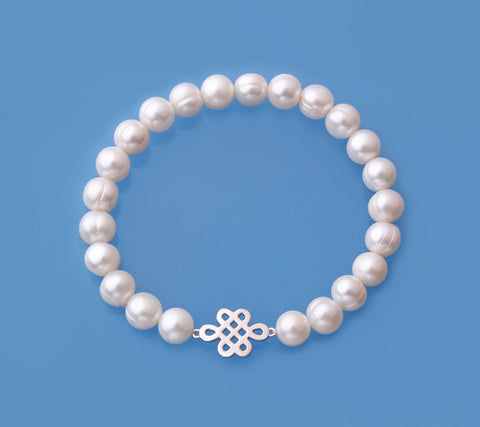 Sterling Silver Bracelet with 7-8mm Ringed Shape Freshwater Pearl