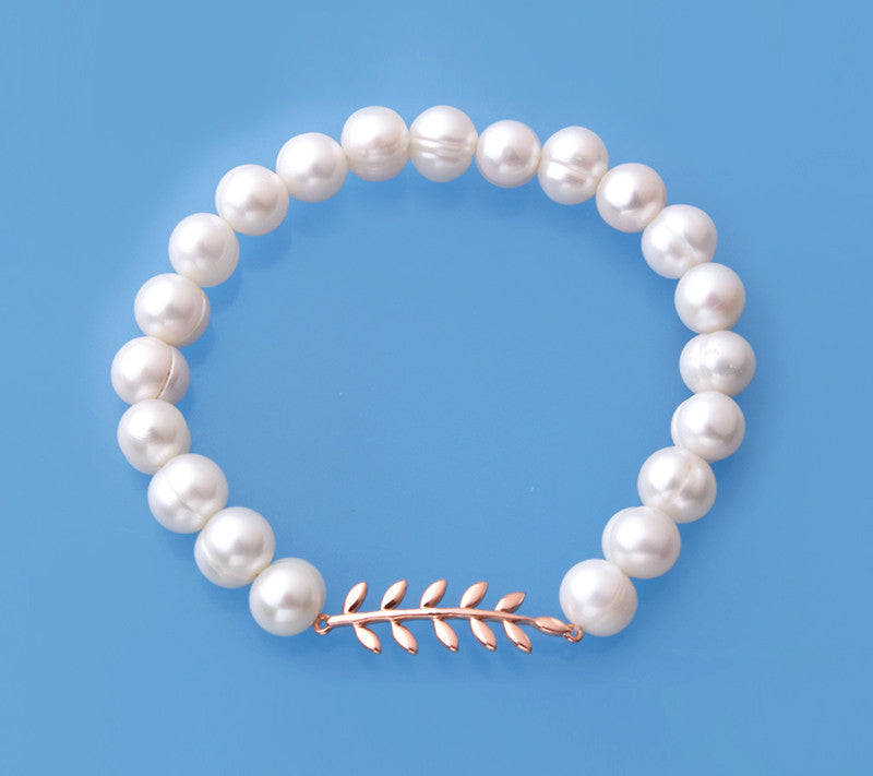 Rose Gold Plated Silver Bracelet with 7-8mm Ringed Shape Freshwater Pearl - Wing Wo Hing Jewelry Group - Pearl Jewelry Manufacturer