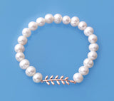 Rose Gold Plated Silver Bracelet with 7-8mm Ringed Shape Freshwater Pearl - Wing Wo Hing Jewelry Group - Pearl Jewelry Manufacturer