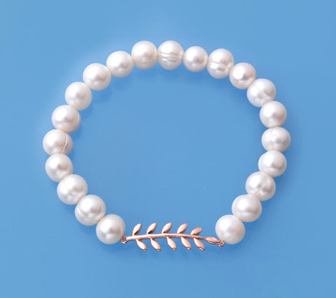 Rose Gold Plated Silver Bracelet with 7-8mm Ringed Shape Freshwater Pearl