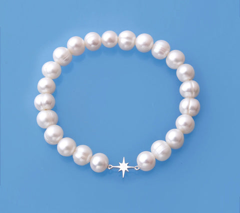Sterling Silver Bracelet with 7-8mm Ringed Shape Freshwater Pearl