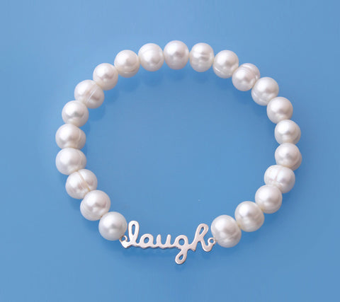 Sterling Silver Bracelet with 7-8mm Ringed Shape Freshwater Pearl