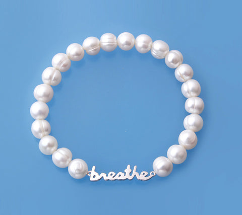 Sterling Silver Bracelet with 7-8mm Ringed Shape Freshwater Pearl