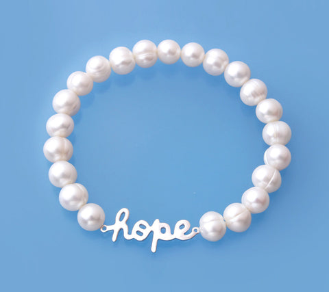 Sterling Silver Bracelet with 7-8mm Ringed Shape Freshwater Pearl