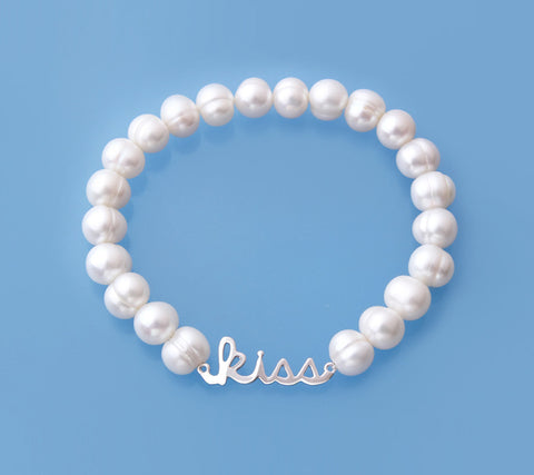 Sterling Silver Bracelet with 7-8mm Ringed Shape Freshwater Pearl
