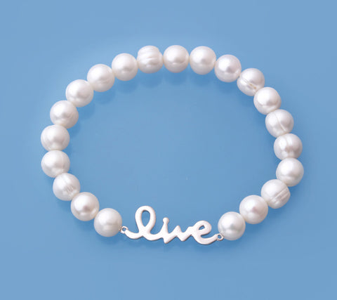 Sterling Silver Bracelet with 7-8mm Ringed Shape Freshwater Pearl