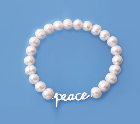 Sterling Silver Bracelet with 7-8mm Ringed Shape Freshwater Pearl