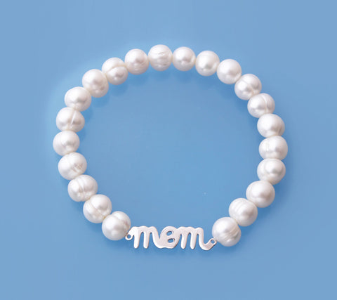 Sterling Silver Bracelet with 7-8mm Ringed Shape Freshwater Pearl