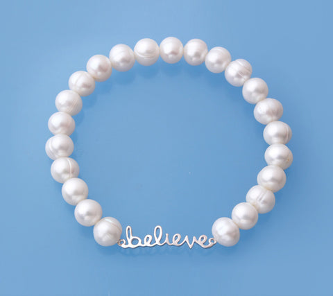 Sterling Silver Bracelet with 7-8mm Ringed Shape Freshwater Pearl