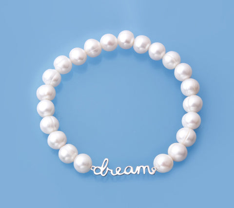 Sterling Silver Bracelet with 7-8mm Ringed Shape Freshwater Pearl