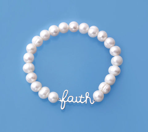 Sterling Silver Bracelet with 7-8mm Ringed Shape Freshwater Pearl