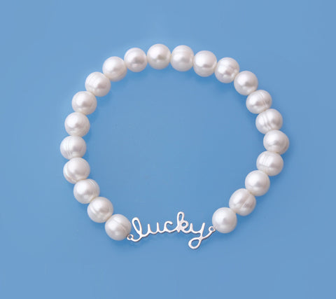 Sterling Silver Bracelet with 7-8mm Ringed Shape Freshwater Pearl