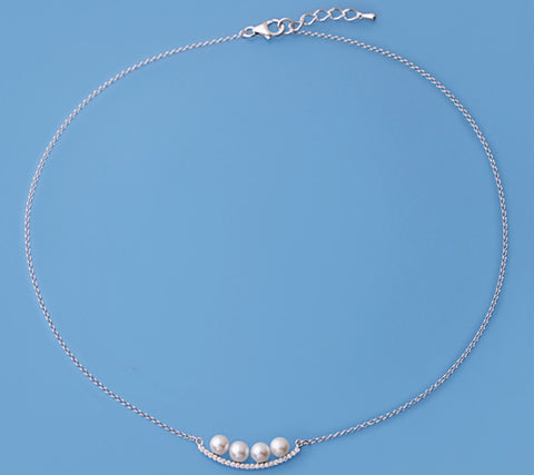 Sterling Silver Pendant with 5.5-6mm Round Shape Freshwater Pearl and Cubic Zirconia